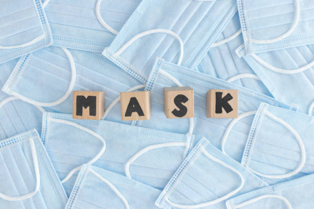 istock Cubes wooden lined up into text MASK. 1272515788