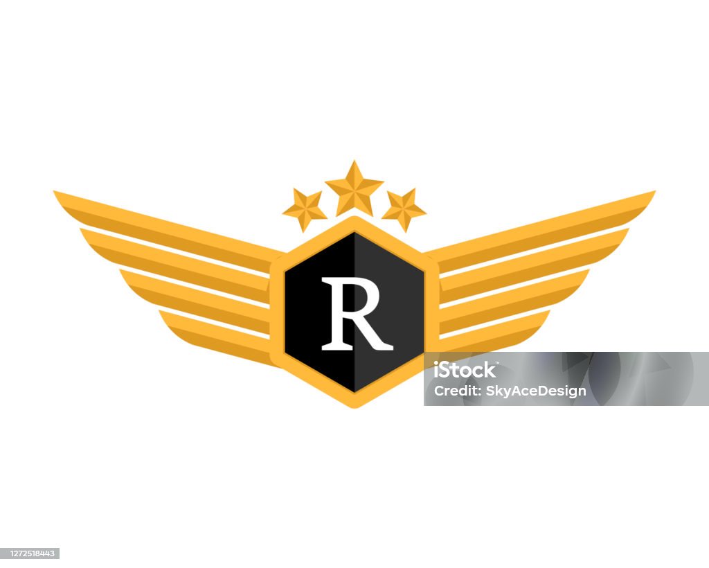 Winged Letter R Simple Wings With Hexagonal Shape And R Letter Initial Stock ...