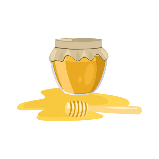ilustrações, clipart, desenhos animados e ícones de mel em pote de vidro - syrup jar sticky isolated objects
