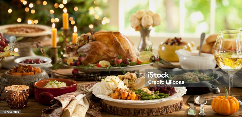 Thanksgiving Dinner Table Elegant Thanksgiving Dinner Thanksgiving - Holiday Stock Photo