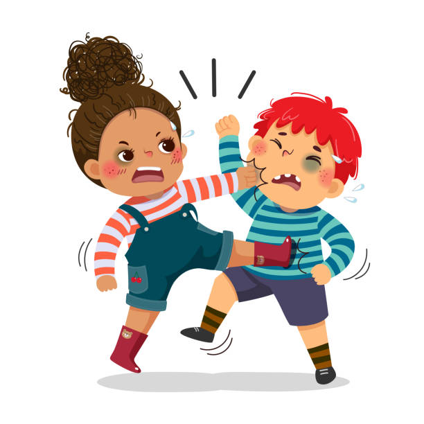 Vector Illustration Cartoon Of A Naughty Boy And Girl Fighting The Conflict  Between Children Stock Illustration - Download Image Now - iStock