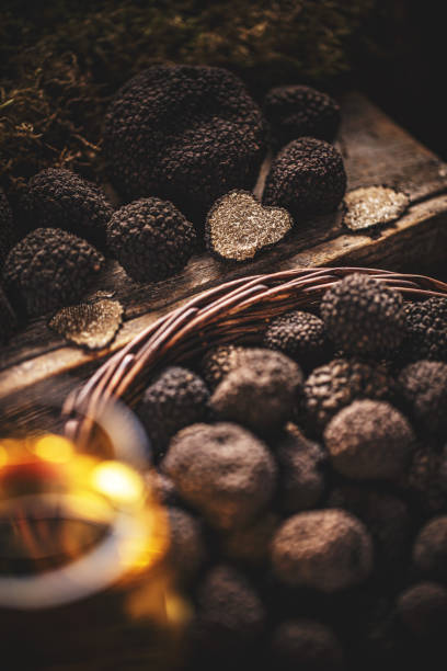 Heap of black truffle mushrooms