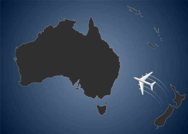 ilustraciones, imágenes clip art, dibujos animados e iconos de stock de australia y nueva zelanda aerolínea,oceanía,mapa - auckland region