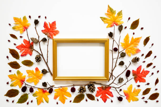 istock Colorful Autumn Leaf Decoration, Golden Frame, Copy Space 1272542037