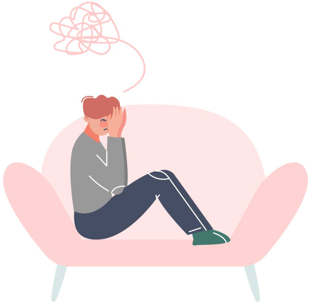 istock Stressed Man Sitting on Couch, Professional Psychotherapy Counselling, Psychological Help Concept Cartoon Style Vector Illustration 1272542953