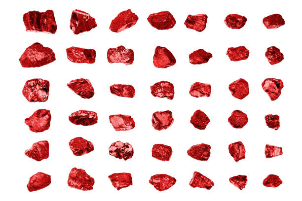 istock Red gem stones white background isolated closeup, ruby gemstones set, raw shiny garnet collection, rough natural rocks nuggets texture, precious brilliant crystals, mineral samples, jewelry production 1272543884