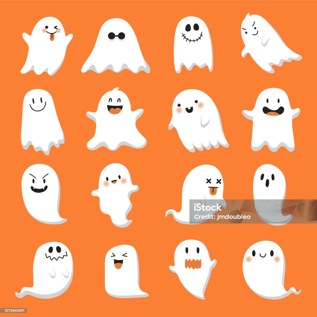 귀여운 할로윈 유령 일러스트의 컬렉션 사랑스러운 유령 벡터 귀여운 만화 유령 캐릭터 10월에 대한 스톡 벡터 아트 및 기타 이미지 -  10월, 가을, 계절 - Istock
