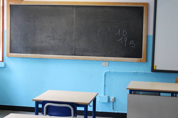 istock Covid-19 period distance school desks 1272545569
