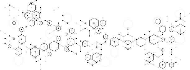 streszczenie formuły molekularnej - hexagon backgrounds pattern technology stock illustrations
