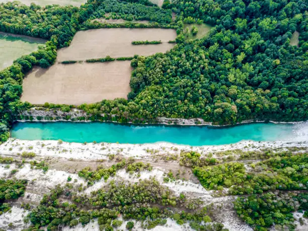 Beautiful canyon with drone in Lengerich, Tecklenburger Land, Germany. Like the beach, turquoise water.v