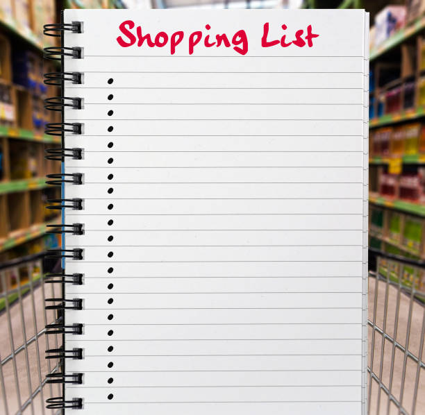 Supermarket shopping list with copy text for items.