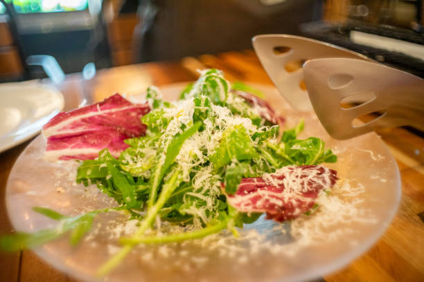 Close-up of the arugula salad