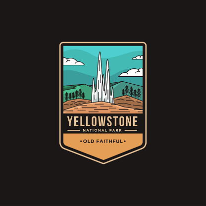 Lineart Emblem patch vector illustration of Old Faithful Yellowstone National Park
