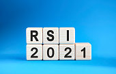 RSI 2021 years on wooden cubes on a blue background.