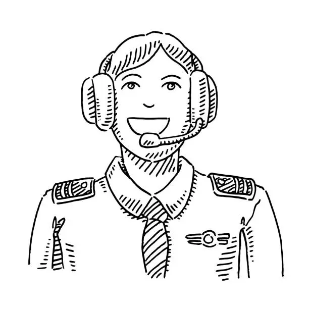 Vector illustration of Pilot Occupation Portrait Drawing