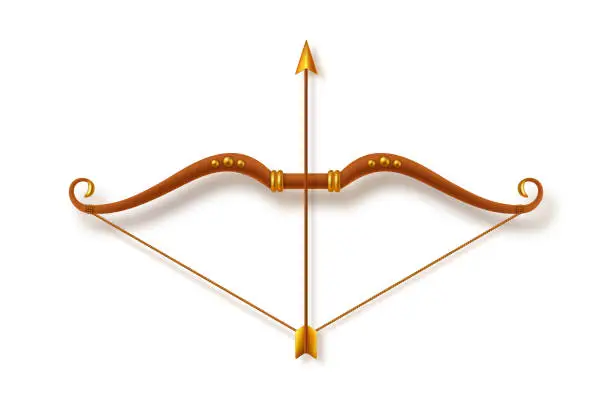 Vector illustration of Antique bow and arrow on white background.