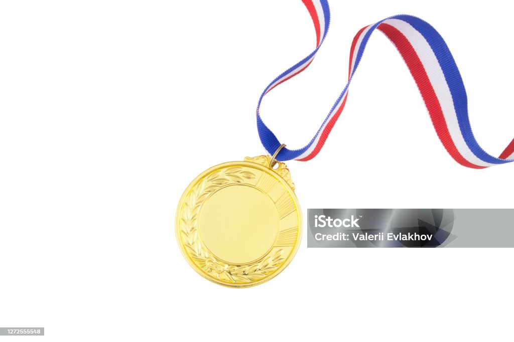 Gold medal with ribbon isolated Golden medal with ribbon isolated on white background Cut Out Stock Photo