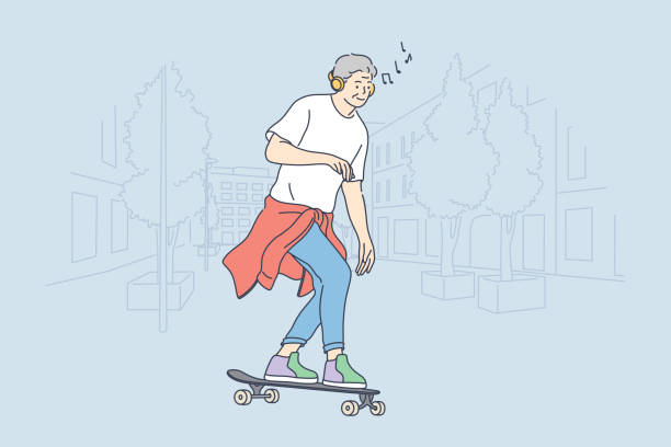 skateboarding, sport, erholung, hobbykonzept - urban man stock-grafiken, -clipart, -cartoons und -symbole