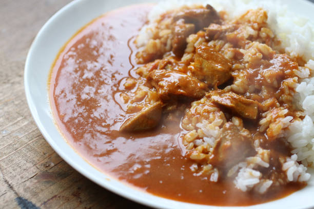 Freshly made curry rice with a warm steam