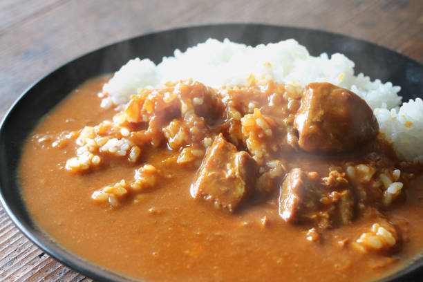 Freshly made curry rice with a warm steam