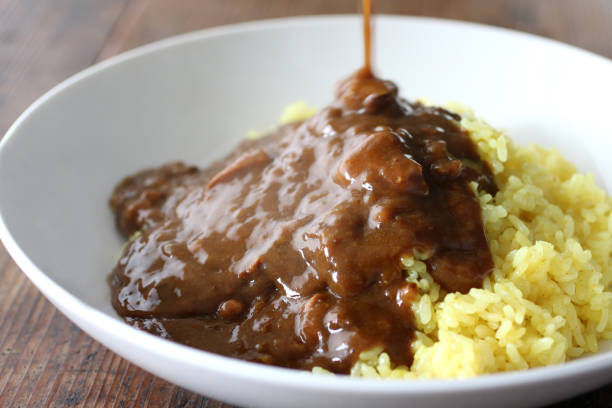 Freshly made curry rice with a warm steam