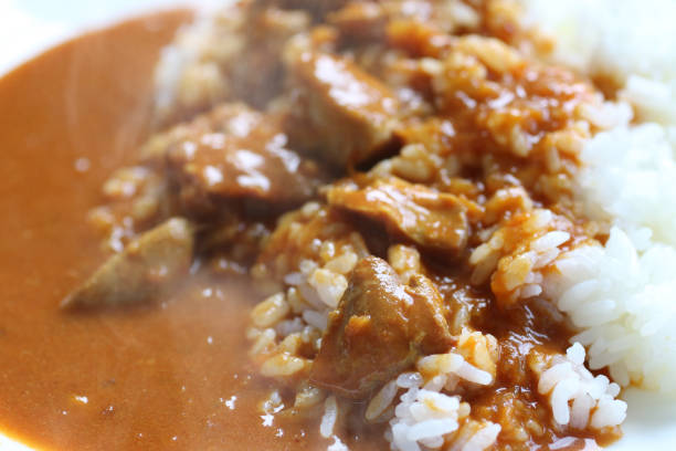 Freshly made curry rice with a warm steam