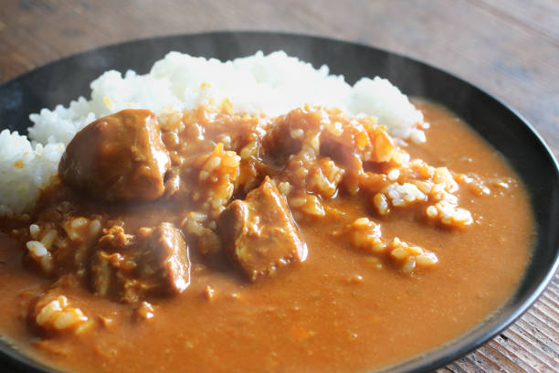 Freshly made curry rice with a warm steam