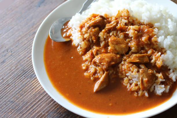 Freshly made curry rice with a warm steam