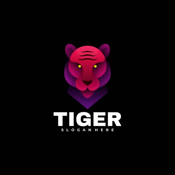 벡터 일러스트 레이시 타이거 그라데이션 다채로운 스타일. - tiger zoo animal awe stock illustrations