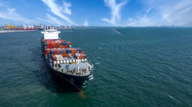 istock Container ship, Freight shipping maritime vessel, Global business import export commerce trade logistic and transportation oversea worldwide by container cargo ship boat, Aerial view. 1272557254