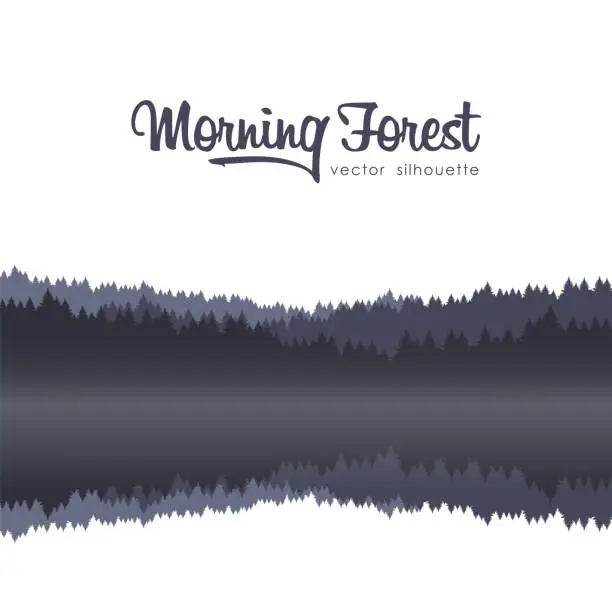 Vector illustration of Vector illustration: morning fog on the forest lake