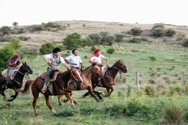 istock Gauchos galloping at top speed through Argentine grassland 1272558664