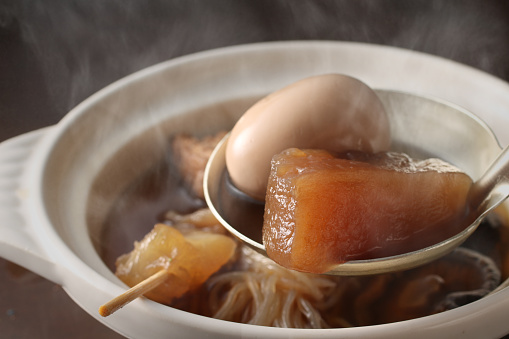 Oden, Oden pot, Steam, Close-up, Sizzle, Cold day, Japanese food, Winter, Earthenware pot, Japanese food, Winter taste