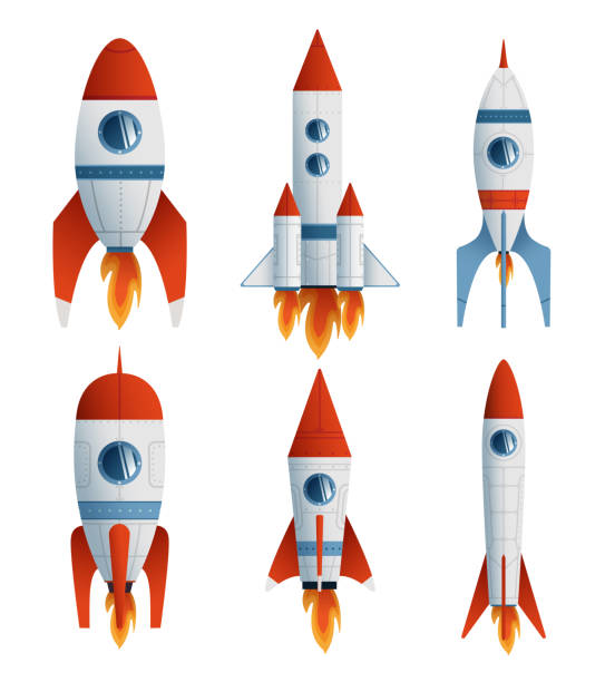 sammlung flache ikone rakete auf weißem hintergrund. vektor flache illustration kreative grafik-design. - missile stock-grafiken, -clipart, -cartoons und -symbole