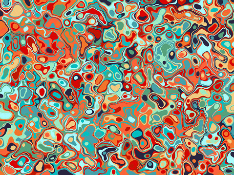 Blue, red. Liquid paper marbling paint background. Fluid painting abstract texture, art technique. Colorful mix of acrylic vibrant colors. Background, wallpaper for advertising or design. Styled.