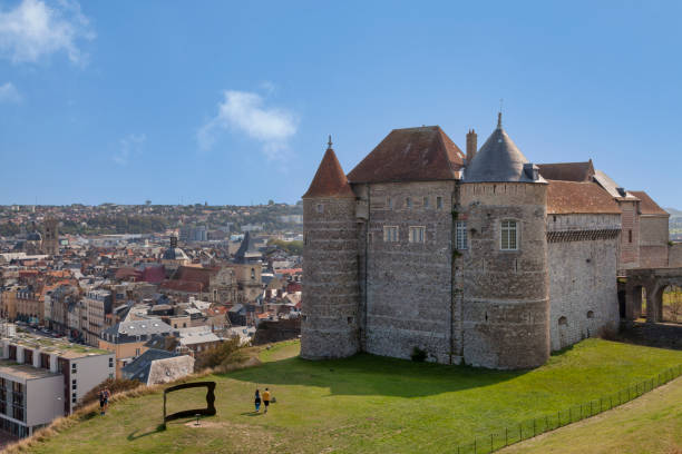 Dieppe, France - September 11 2020: The Château de Dieppe is a castle founded in 1188 by King Henry II of England, and was destroyed in 1195 by King Philip II of France. The site was restored in the 14th century. The castle was later in large part reconstructed in 1433 by Charles des Marets.