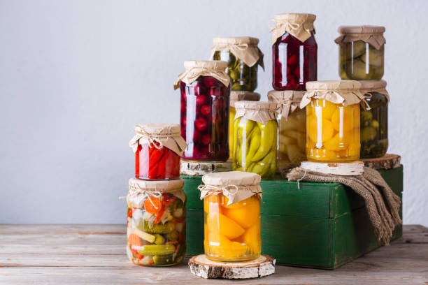 istock Homemade preserved, fermented food, pickled, marinated vegetables, fruit compote 1272567951