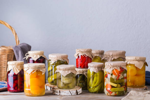 istock Homemade preserved, fermented food, pickled, marinated vegetables, fruit compote 1272567988