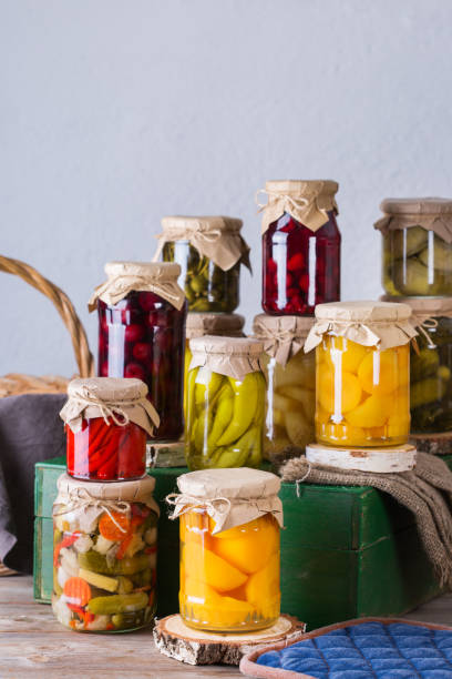 istock Homemade preserved, fermented food, pickled, marinated vegetables, fruit compote 1272567990
