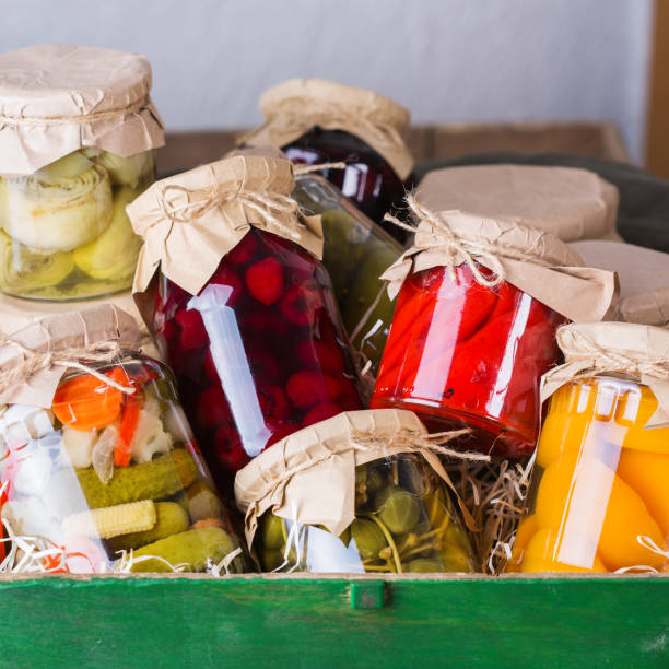 istock Homemade preserved, fermented food, pickled, marinated vegetables, fruit compote 1272567996