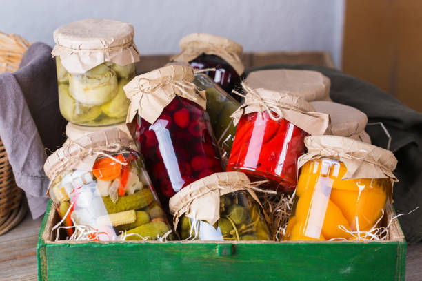 istock Homemade preserved, fermented food, pickled, marinated vegetables, fruit compote 1272568000