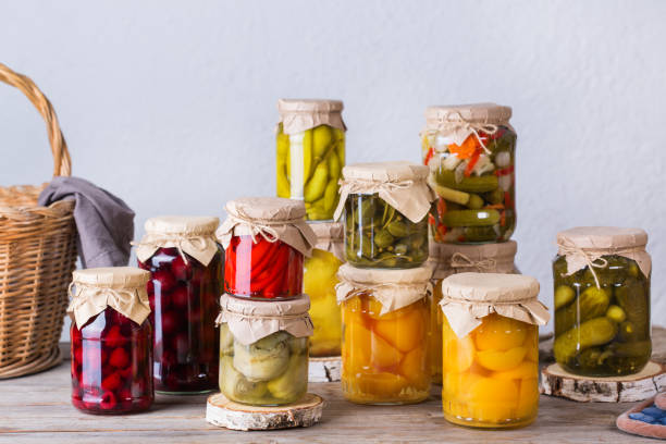 istock Homemade preserved, fermented food, pickled, marinated vegetables, fruit compote 1272568003