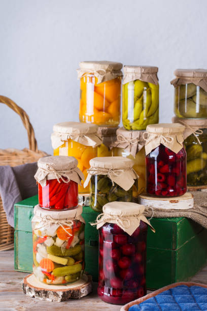 istock Homemade preserved, fermented food, pickled, marinated vegetables, fruit compote 1272568004