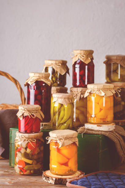 istock Homemade preserved, fermented food, pickled, marinated vegetables, fruit compote 1272568019