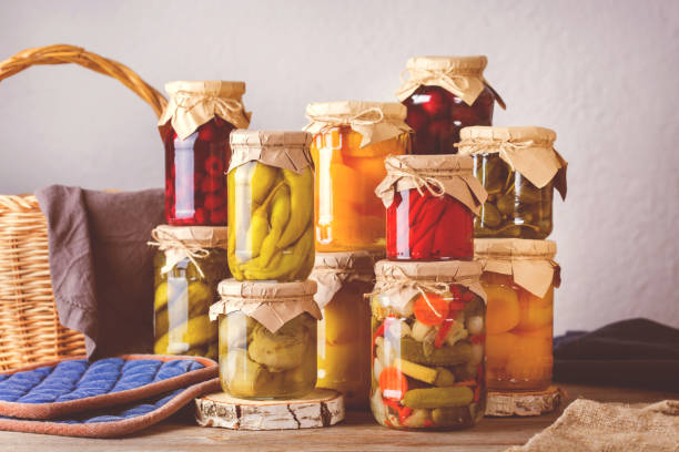 istock Homemade preserved, fermented food, pickled, marinated vegetables, fruit compote 1272568038