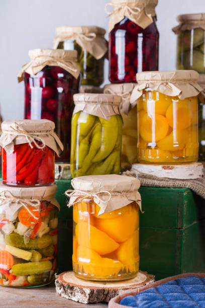 istock Homemade preserved, fermented food, pickled, marinated vegetables, fruit compote 1272568054