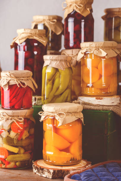istock Homemade preserved, fermented food, pickled, marinated vegetables, fruit compote 1272568058
