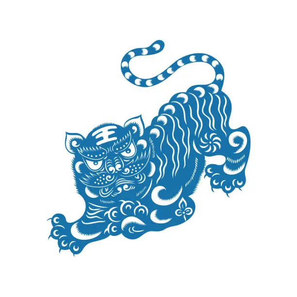 Vector illustration of Zodiac Sign of Tiger(China paper-cut patterns)