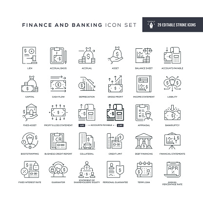 29 Finance and Banking Icons - Editable Stroke - Easy to edit and customize - You can easily customize the stroke with