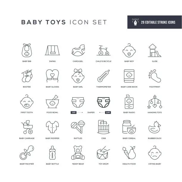 Vector illustration of Babies Toys Editable Stroke Line Icons